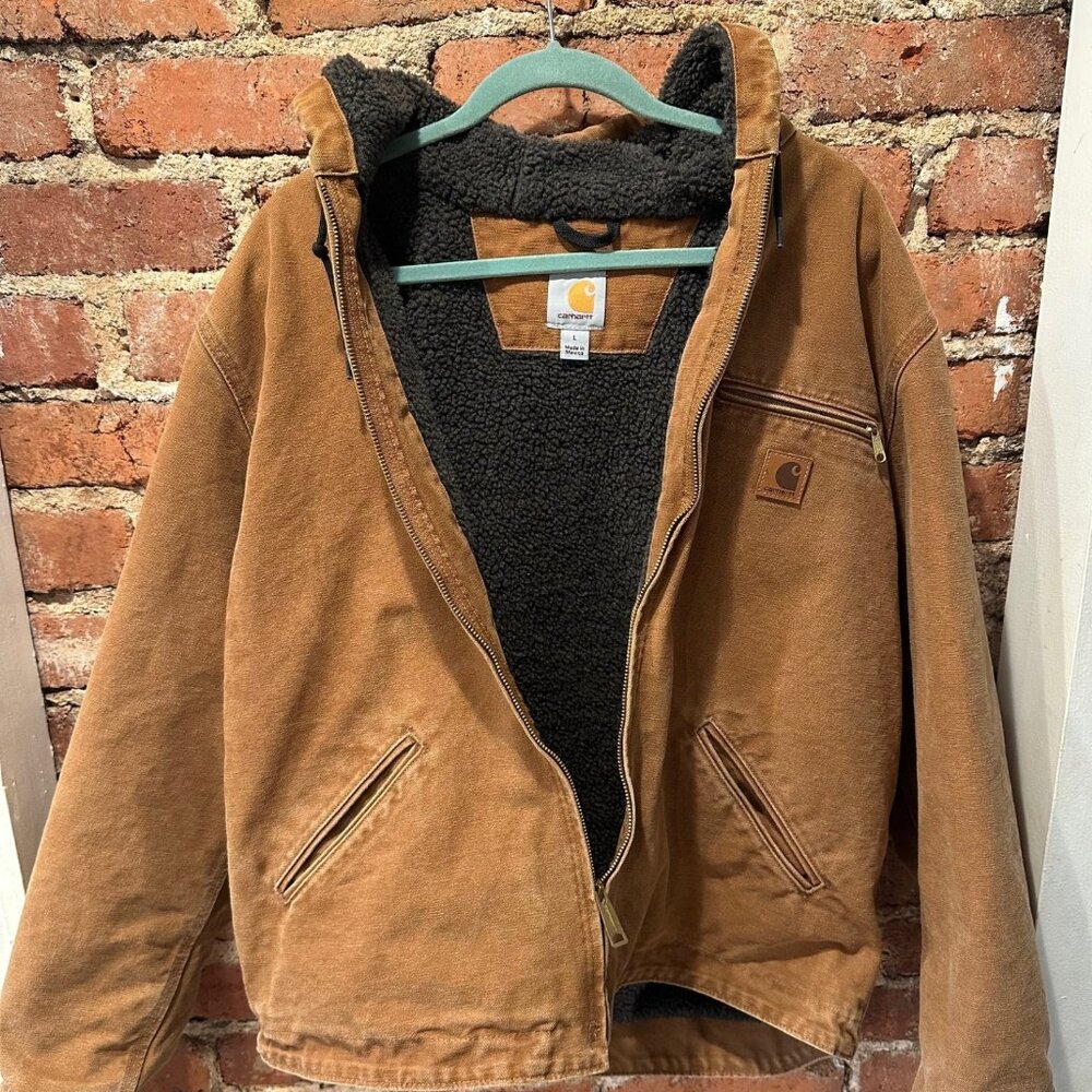 Vintage Carhartt J141 Sandstone Sherpa-Lined Sierra Jacket Size L - Picture 2 of 9